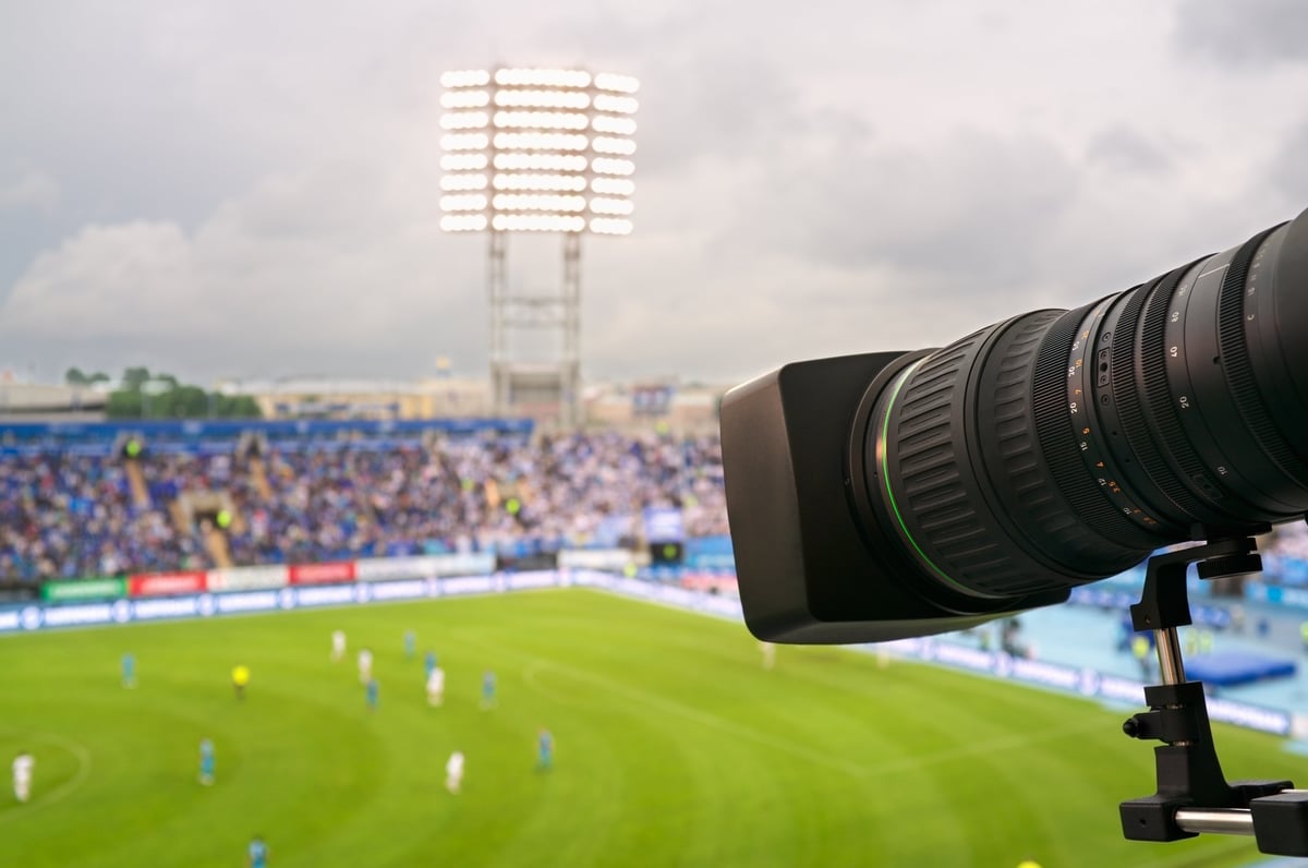 Live broadcast football match from the stadium